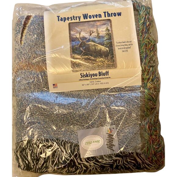 Siskiyou Bluff Elk Cotton Tapestry Throw Blanket Job 12:10 NEW Made in USA - Picture 11 of 11
